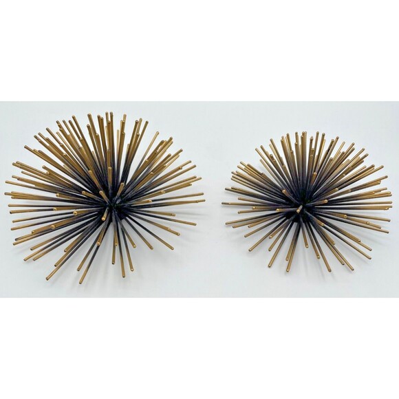 Metal Gold Atomic Starburst 3D Sea Urchin Wall Hanging Decor MCM Set Of 2 - Picture 10 of 11